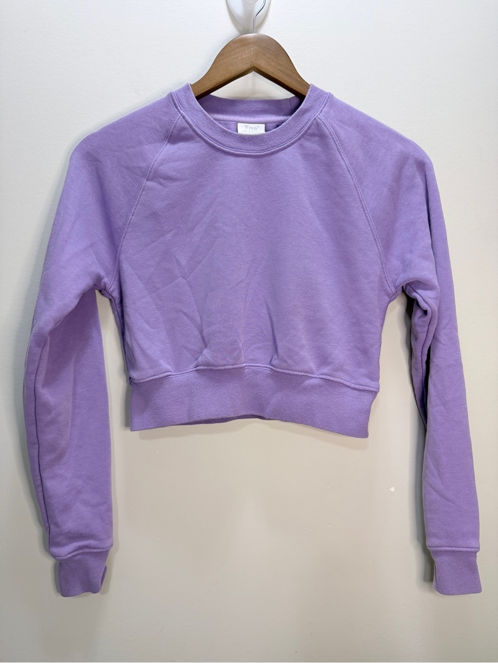 TNA AIRY FLEECE Cropped Lavender Crewneck Sweatshirt Size 2XS 15.5x16